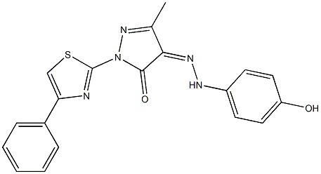 3-methyl-1-(4-phenyl-1,3-thiazol-2-yl)-1H-pyrazole-4,5-dione 4-[N-(4-hydroxyphenyl)hydrazone] Struktur