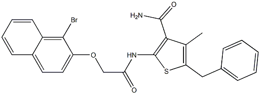 5-benzyl-2-({2-[(1-bromo-2-naphthyl)oxy]acetyl}amino)-4-methyl-3-thiophenecarboxamide Struktur