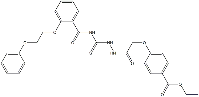 ethyl 4-{2-oxo-2-[2-({[2-(2-phenoxyethoxy)benzoyl]amino}carbothioyl)hydrazino]ethoxy}benzoate Struktur