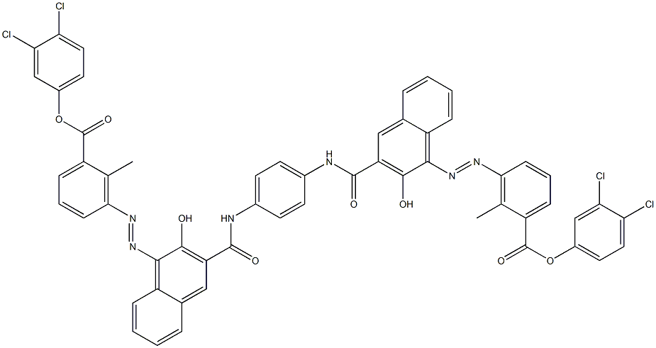 1,4-Bis[1-[[6-methyl-5-(3,4-dichlorophenoxycarbonyl)phenyl]azo]-2-hydroxy-3-naphthoylamino]benzene Struktur