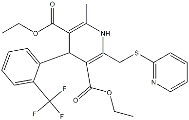 1,4-Dihydro-4-(2-trifluoromethylphenyl)-6-methyl-2-[(2-pyridinylthio)methyl]pyridine-3,5-dicarboxylic acid diethyl ester Struktur