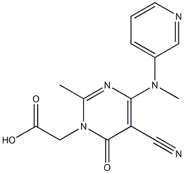 2-Methyl-4-(3-pyridinylmethylamino)-5-cyano-6-oxopyrimidine-1(6H)-acetic acid Struktur