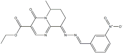 9-[2-(3-Nitrobenzylidene)hydrazono]-6-methyl-6,7,8,9-tetrahydro-4-oxo-4H-pyrido[1,2-a]pyrimidine-3-carboxylic acid ethyl ester Struktur