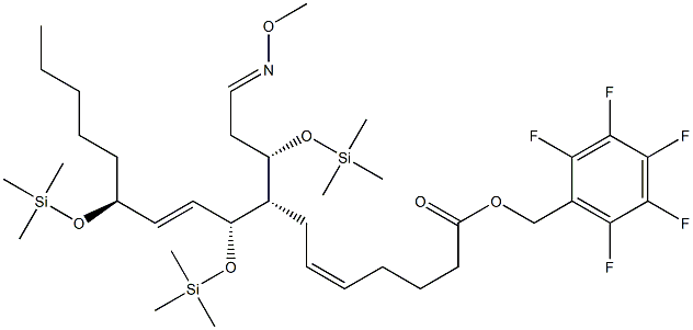 (5Z,8S,9R,10E,12S)-8-[(1S)-3-(Methoxyimino)-1-(trimethylsilyloxy)propyl]-9,12-bis(trimethylsilyloxy)-5,10-heptadecadienoic acid (2,3,4,5,6-pentafluorobenzyl) ester Struktur