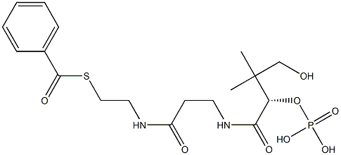 [S,(-)]-4-Hydroxy-2-phosphonooxy-N-[2-[(2-benzoylthioethyl)carbamoyl]ethyl]-3,3-dimethylbutyramide Struktur