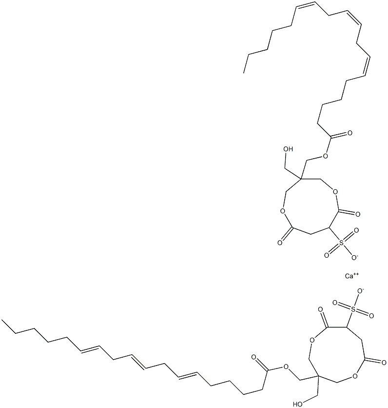 Bis[1-[[[(6Z,9Z,12Z)-1-oxo-6,9,12-octadecatrien-1-yl]oxy]methyl]-1-(hydroxymethyl)-4,7-dioxo-3,8-dioxacyclononane-6-sulfonic acid]calcium salt Struktur