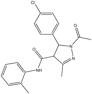 N-(2-Methylphenyl)-5-(4-chlorophenyl)-1-acetyl-4,5-dihydro-3-methyl-1H-pyrazole-4-carboxamide Struktur