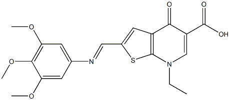 2-[(3,4,5-Trimethoxyphenyl)iminomethyl]-4,7-dihydro-7-ethyl-4-oxothieno[2,3-b]pyridine-5-carboxylic acid Struktur