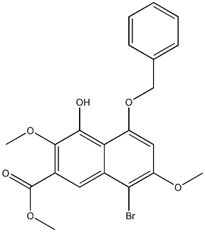 8-Bromo-4-hydroxy-5-(benzyloxy)-3,7-dimethoxynaphthalene-2-carboxylic acid methyl ester Struktur