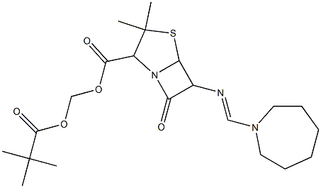 3,3-Dimethyl-7-oxo-6-[(hexahydro-1H-azepin-1-yl)methyleneamino]-4-thia-1-azabicyclo[3.2.0]heptane-2-carboxylic acid [(2,2-dimethylpropionyl)oxy]methyl ester Struktur