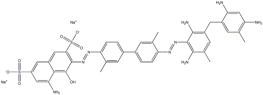 5-Amino-3-[[4'-[[2,6-diamino-3-(2,4-diamino-5-methylbenzyl)-5-methylphenyl]azo]-3,3'-dimethyl-1,1'-biphenyl-4-yl]azo]-4-hydroxynaphthalene-2,7-disulfonic acid disodium salt Struktur