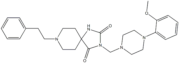 8-Phenethyl-3-[[4-(2-methoxyphenyl)piperazino]methyl]-1,3,8-triazaspiro[4.5]decane-2,4-dione Struktur