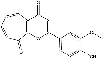 2-(4-Hydroxy-3-methoxyphenyl)-4,9-dihydrocyclohepta[b]pyran-4,9-dione Struktur