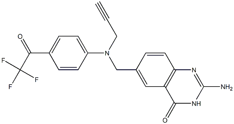 2-Amino-6-[N-(2-propynyl)-N-(4-trifluoroacetylphenyl)aminomethyl]quinazolin-4(3H)-one Struktur