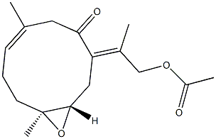 (1S,4E,10S)-8-[(E)-1-(Acetoxymethyl)ethylidene]-1,5-dimethyl-11-oxabicyclo[8.1.0]undec-4-en-7-one Struktur