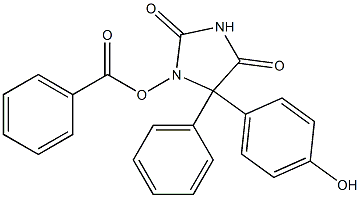 Benzoic acid [[tetrahydro-2,4-dioxo-5-phenyl-5-(4-hydroxyphenyl)-1H-imidazol]-1-yl] ester Struktur