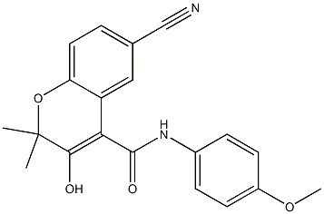 6-Cyano-3-hydroxy-N-(4-methoxyphenyl)-2,2-dimethyl-2H-1-benzopyran-4-carboxamide Struktur