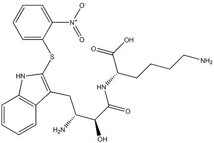 N2-[(2S,3R)-3-Amino-2-hydroxy-4-[2-[(2-nitrophenyl)thio]-1H-indol-3-yl]butyryl]-L-lysine Struktur