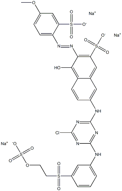 7-[4-Chloro-6-[3-[2-(sulfooxy)ethylsulfonyl]anilino]-1,3,5-triazin-2-ylamino]-4-hydroxy-3-(4-methoxy-2-sulfophenylazo)-2-naphthalenesulfonic acid trisodium salt Struktur