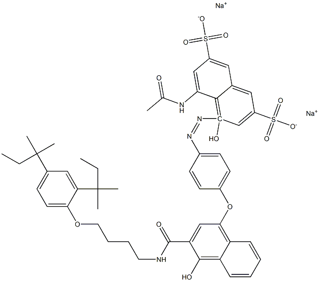 4-[4-(8-Acetamido-1-hydroxy-3,6-disulfonaphthylazo)phenoxy]-N-[4-(2,4-di-tert-pentylphenoxy)butyl]-1-hydroxy-2-naphthamide disodium salt Struktur