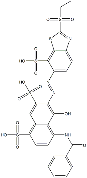 4-(Benzoylamino)-6-[[2-(ethylsulfonyl)-7-sulfo-6-benzothiazolyl]azo]-5-hydroxy-1,7-naphthalenedisulfonic acid Struktur