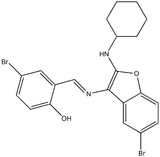 5-Bromo-3-[(2-hydroxy-5-bromobenzylidene)amino]-2-(cyclohexylamino)benzofuran Struktur