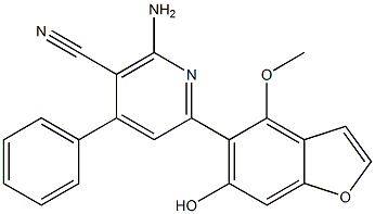 4-Methoxy-5-(4-phenyl-5-cyano-6-amino-2-pyridinyl)benzofuran-6-ol Struktur