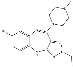 2-Ethyl-4-(4-methylpiperazin-1-yl)-7-chloro-2,10-dihydropyrazolo[3,4-b][1,5]benzodiazepine Struktur