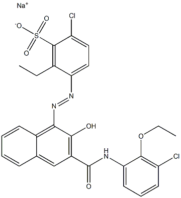 2-Chloro-6-ethyl-5-[[3-[[(3-chloro-2-ethoxyphenyl)amino]carbonyl]-2-hydroxy-1-naphtyl]azo]benzenesulfonic acid sodium salt Struktur