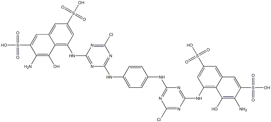 4,4'-[1,4-Phenylenebis[imino(6-chloro-1,3,5-triazine-4,2-diyl)imino]]bis[5-hydroxy-6-amino-2,7-naphthalenedisulfonic acid] Struktur