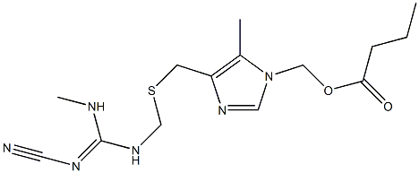 Butyric acid [4-[[[(2-cyano-3-methylguanidino)methyl]thio]methyl]-5-methyl-1H-imidazol-1-yl]methyl ester Struktur