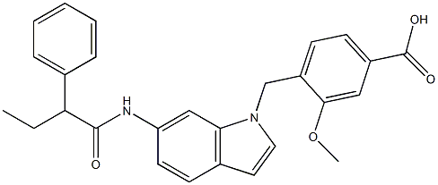 4-[6-[2-Phenylbutyrylamino]-1H-indol-1-ylmethyl]-3-methoxybenzoic acid Struktur