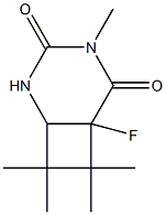 6-Fluoro-4,7,7,8,8-pentamethyl-2,4-diazabicyclo[4.2.0]octane-3,5-dione Struktur