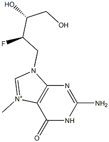 2-Amino-9-[(2R,3R)-3,4-dihydroxy-2-fluorobutyl]-7-methyl-1,9-dihydro-6-oxo-6H-purin-7-ium Struktur