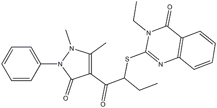 3-Ethyl-2-[[1-[(1-phenyl-2,3-dimethyl-5-oxo-3-pyrazolin-4-yl)carbonyl]propyl]thio]quinazolin-4(3H)-one Struktur