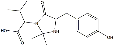 2-(2,2-Dimethyl-4-oxo-5-(4-hydroxybenzyl)imidazolidin-3-yl)-3-methylbutyric acid Struktur