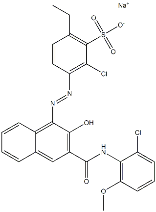 2-Chloro-6-ethyl-3-[[3-[[(2-chloro-6-methoxyphenyl)amino]carbonyl]-2-hydroxy-1-naphtyl]azo]benzenesulfonic acid sodium salt Struktur