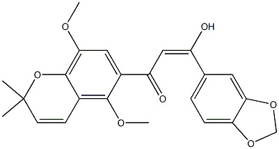 5,8-Dimethoxy-2,2-dimethyl-6-[3-(3,4-methylenedioxyphenyl)-3-hydroxypropenoyl]-2H-1-benzopyran Struktur