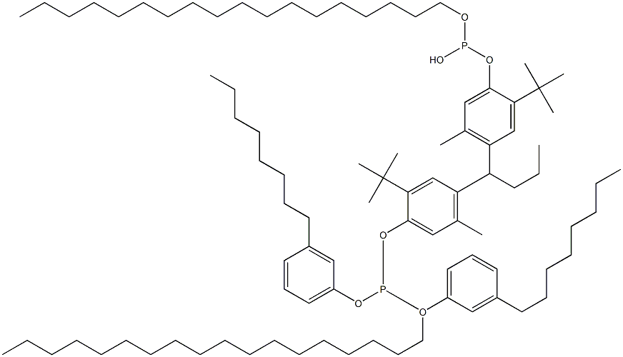 [Butylidenebis(2-tert-butyl-5-methyl-4,1-phenyleneoxy)]bis(phosphonous acid)O,O'-dioctadecyl O,O'-bis(3-octylphenyl) ester Struktur