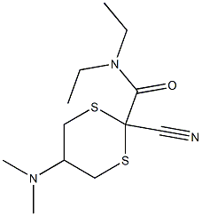 2-Cyano-5-(dimethylamino)-N,N-diethyl-1,3-dithiane-2-carboxamide Struktur