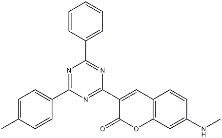 3-[6-Phenyl-4-(4-methylphenyl)-1,3,5-triazin-2-yl]-7-(methylamino)coumarin Struktur