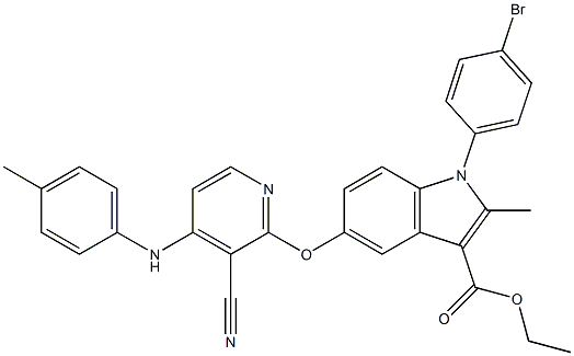 1-(4-Bromophenyl)-2-methyl-5-[3-cyano-4-[(4-methylphenyl)amino]pyridin-2-yloxy]-1H-indole-3-carboxylic acid ethyl ester Struktur