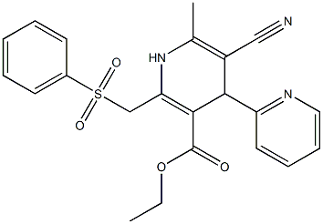 5-Cyano-1,4-dihydro-6-methyl-2-[phenylsulfonylmethyl]-4-(2-pyridinyl)pyridine-3-carboxylic acid ethyl ester Struktur