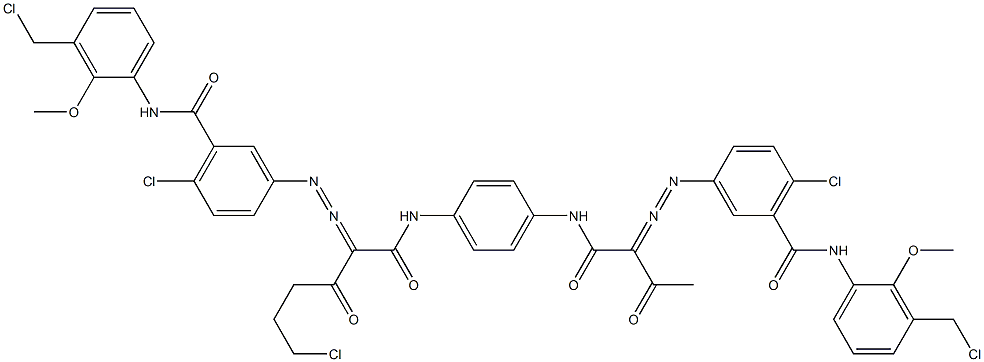 3,3'-[2-(2-Chloroethyl)-1,4-phenylenebis[iminocarbonyl(acetylmethylene)azo]]bis[N-[3-(chloromethyl)-2-methoxyphenyl]-6-chlorobenzamide] Struktur