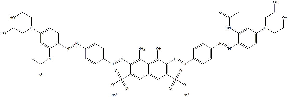 1-Hydroxy-2,7-bis[[4-[[2-(acetylamino)-4-[di(2-hydroxyethyl)amino]phenyl]azo]phenyl]azo]-8-aminonaphthalene-3,6-disulfonic acid disodium salt Struktur