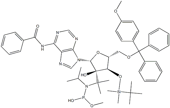 5'-O-[(4-Methoxyphenyl)diphenylmethyl]-3'-O-(tert-butyldimethylsilyl)-N-benzoyladenosine-2'-(diisopropylaminophosphonous acid methyl) ester Struktur