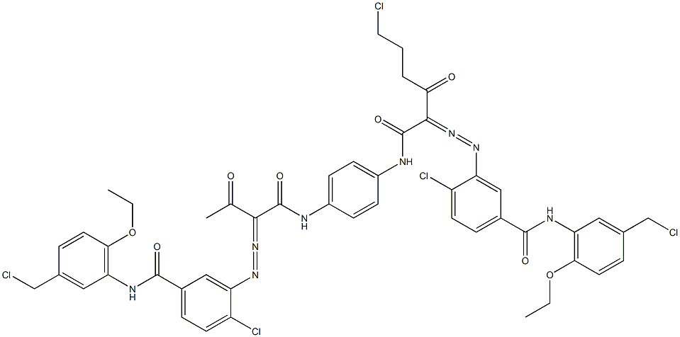 3,3'-[2-(2-Chloroethyl)-1,4-phenylenebis[iminocarbonyl(acetylmethylene)azo]]bis[N-[3-(chloromethyl)-6-ethoxyphenyl]-4-chlorobenzamide] Struktur