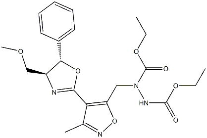 1-[[3-Methyl-4-[(4S,5S)-4-methoxymethyl-5-phenyl-2-oxazolin-2-yl]isoxazol-5-yl]methyl]-1,2-hydrazinedicarboxylic acid diethyl ester Struktur