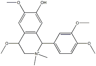 1-(3,4-Dimethoxyphenyl)-1,2,3,4-tetrahydro-7-hydroxy-4,6-dimethoxy-2,2-dimethylisoquinolin-2-ium Struktur