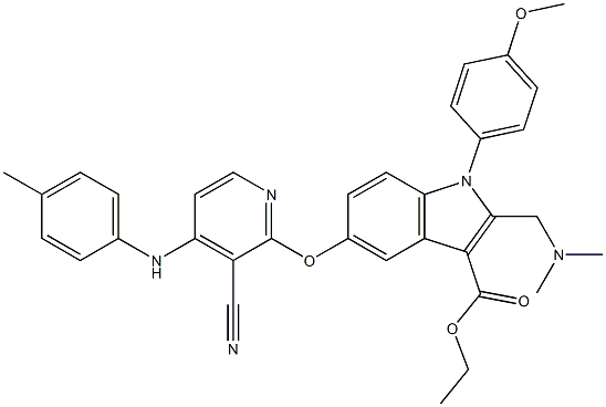 1-(4-Methoxyphenyl)-2-[(dimethylamino)methyl]-5-[3-cyano-4-[(4-methylphenyl)amino]pyridin-2-yloxy]-1H-indole-3-carboxylic acid ethyl ester Struktur